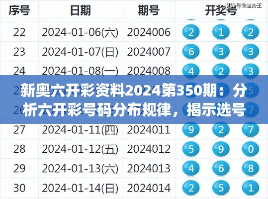 新奧六開彩資料2024第350期：分析六開彩號碼分布規(guī)律，揭示選號奧秘