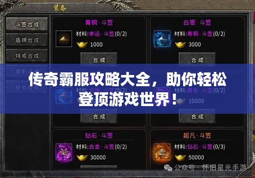 傳奇霸服攻略大全，助你輕松登頂游戲世界！