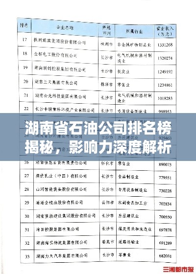 湖南省石油公司排名榜揭秘，影響力深度解析