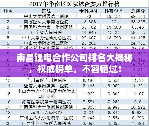 南昌鋰電合作公司排名大揭秘，權(quán)威榜單，不容錯過！